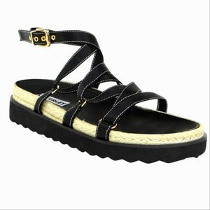 NIB CAVERLEY Chase Black Leather Ankle Strap Platform Espadrille Sandals…